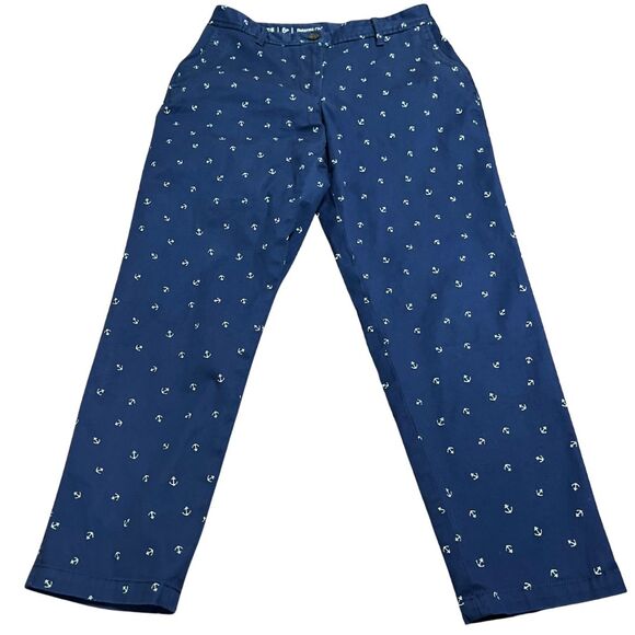 TALBOTS Relaxed Chino Navy Pants w/ All-Over Anchor Print Women’s Size 6 Petite - Picture 1 of 8